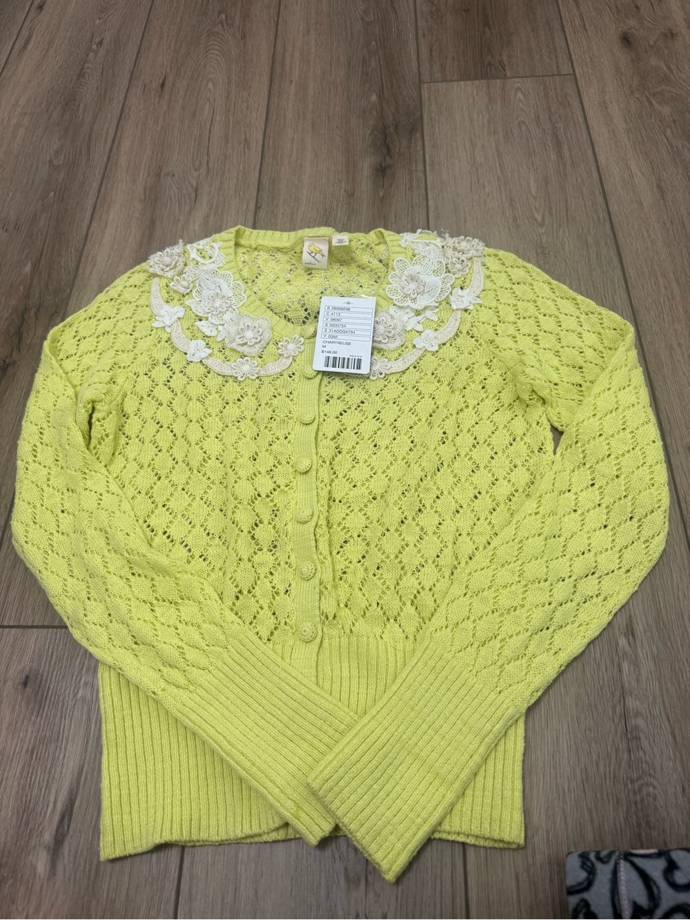 Anthropologie Lace Collar Knit Cardigan - Lemon Yellow